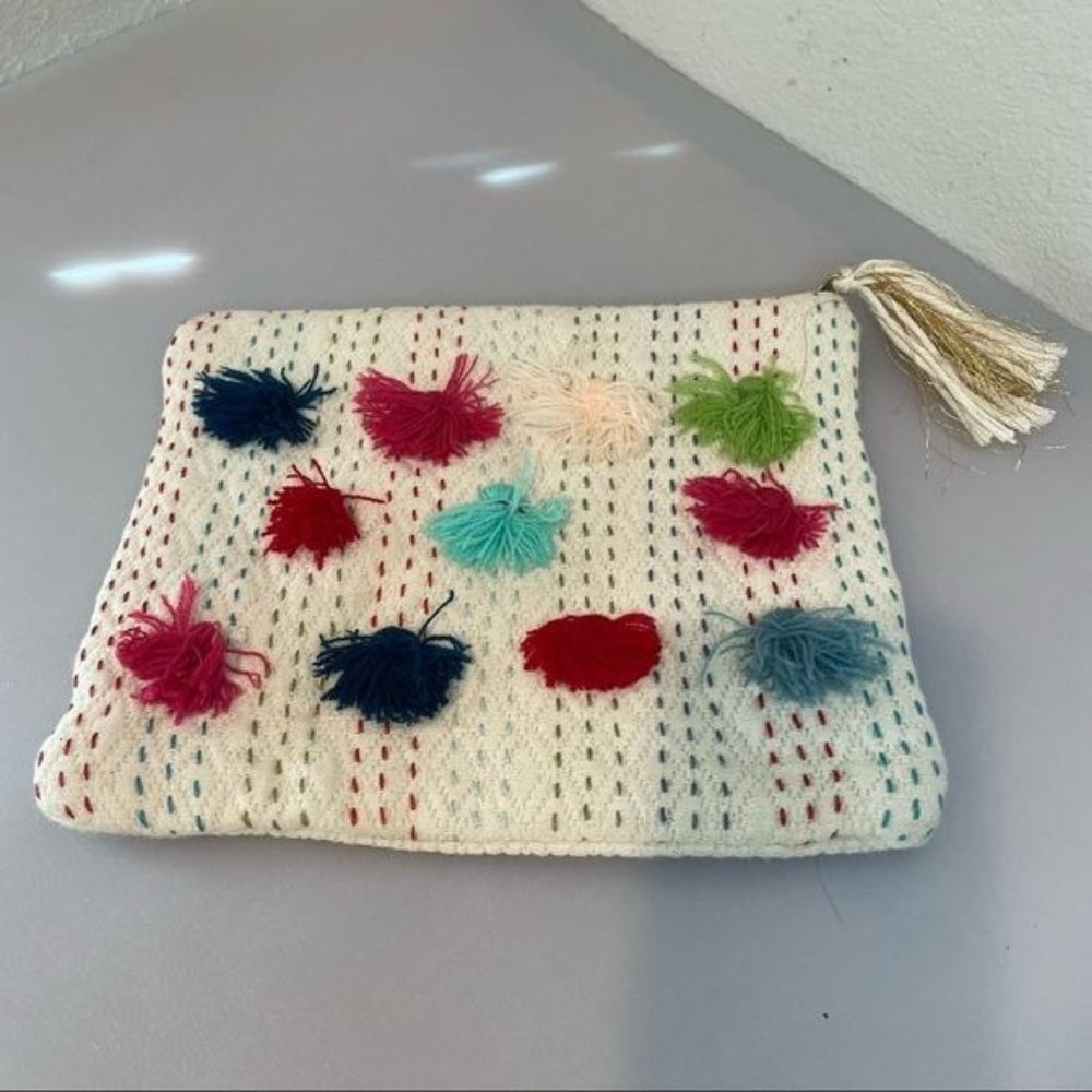 Pom Pom Wristlet Cosmetic Zipper Bag